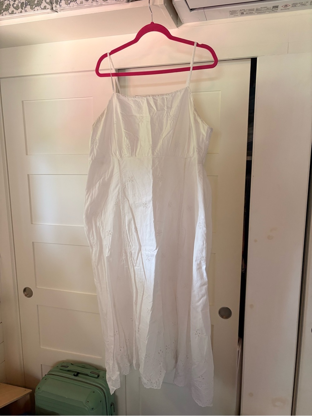 George White Maxi Slip Dress with Eyelet Hem